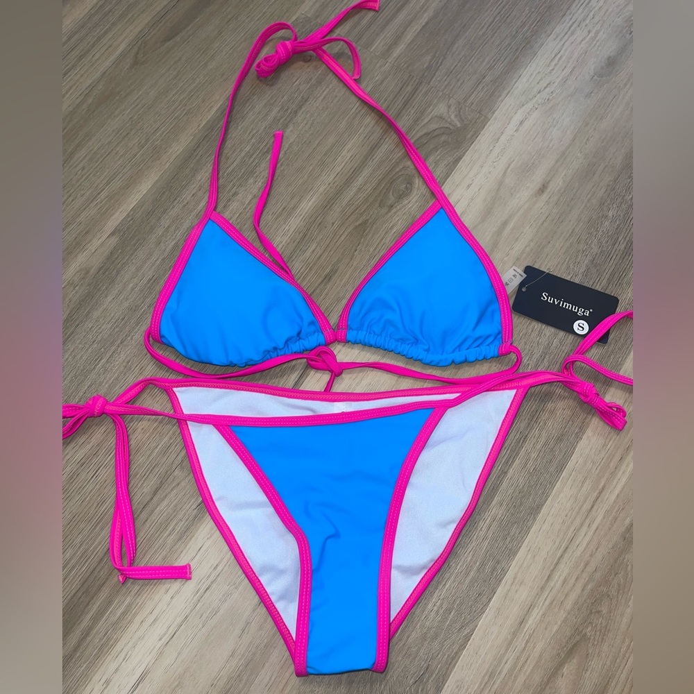 Suvimuga Blue & Hot Pink Triangle Bikini Set